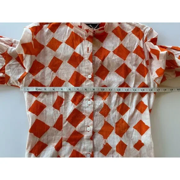 NWT Studio 189 Cotton Maxi Blouson Sleeve Shirt Dress in Orange Size Small